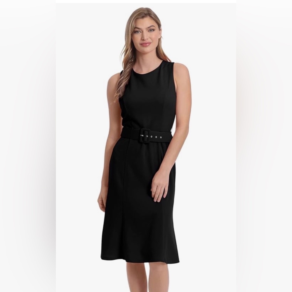 New-London Times Womens Sleeveless
Fluted Sheath With Belt Dress